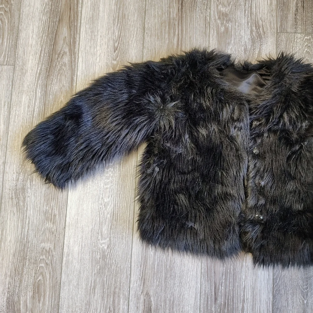 Kids Faux Fur Jacket - Black